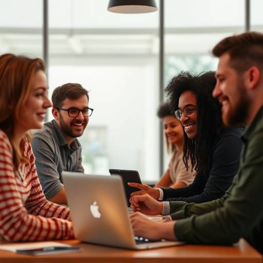 A group of people collaborating online, illustrating the collaborative nature of online learning.