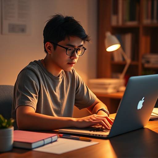 A student studying at a desk with a laptop, symbolizing the convenience of online learning.